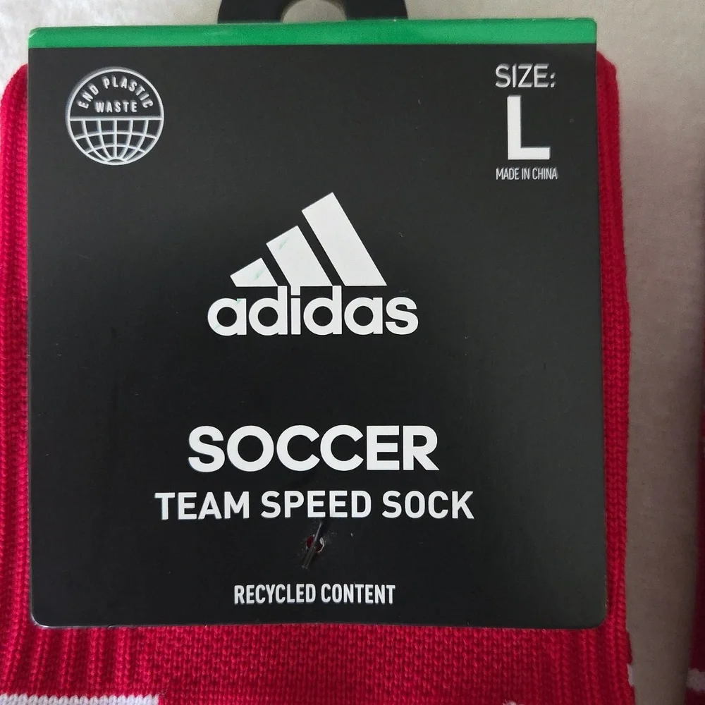 BNWT Two Pairs of Adidas Red and White Soccer Team Speed Socks. Size L - Picture 3 of 4